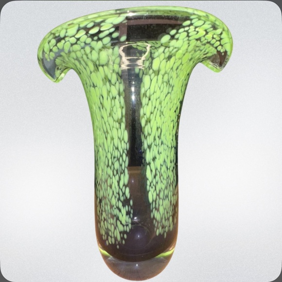 Teleflora Gift Hand Blown Mottled Green And Purple Glass Vase Excellent - Picture 1 of 7